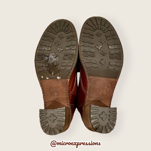 Frye Karen Cognac Leather Combat Lace Up Combat Wood Block Heeled Ankle Booties - Picture 12 of 14